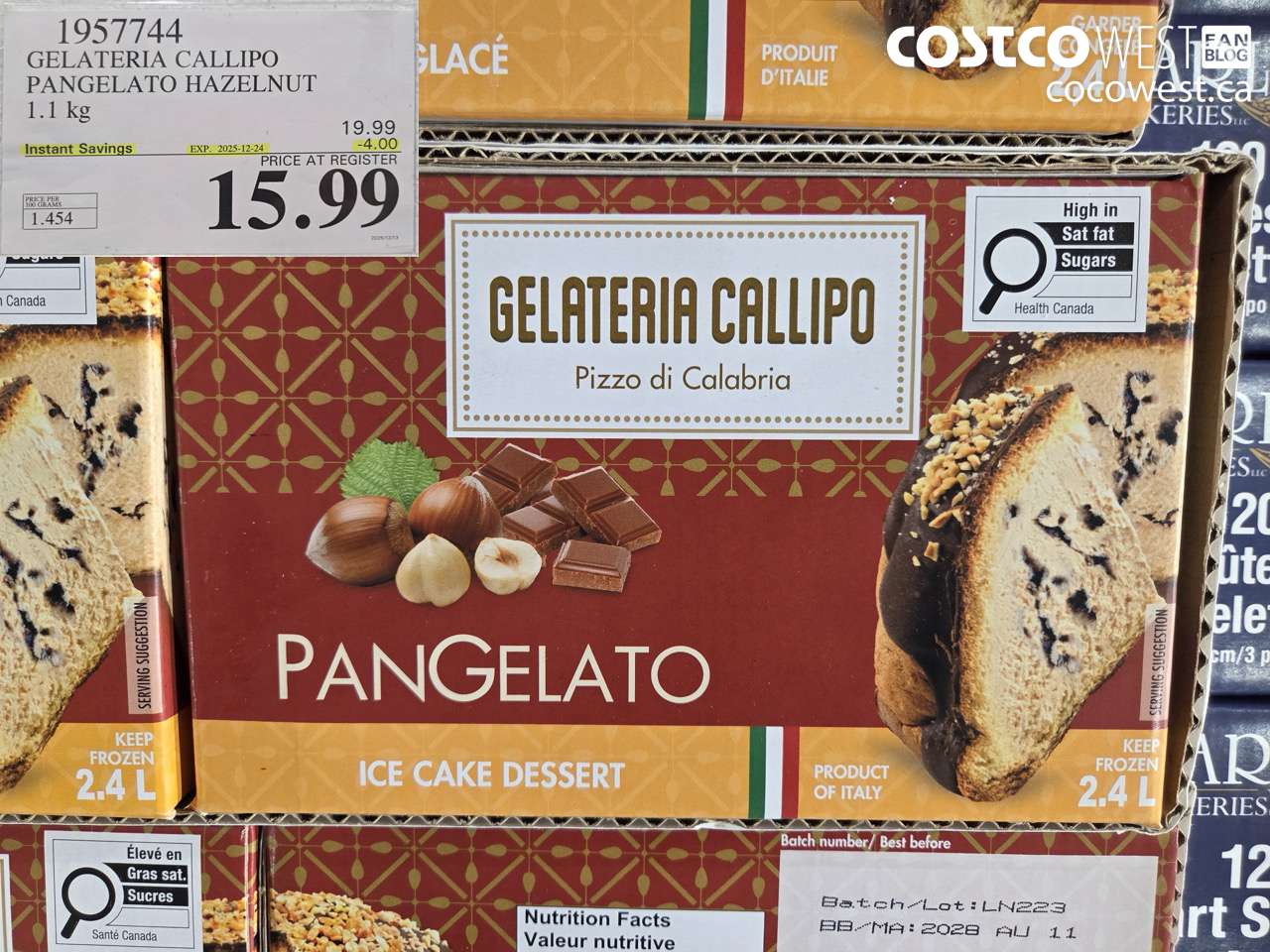 1957744 GELATERIA CALLIPO PANGELATO HAZELNUT 1.1 kg ($4.00 INSTANT SAVINGS EXPIRES ON 2025-12-24) $15.99