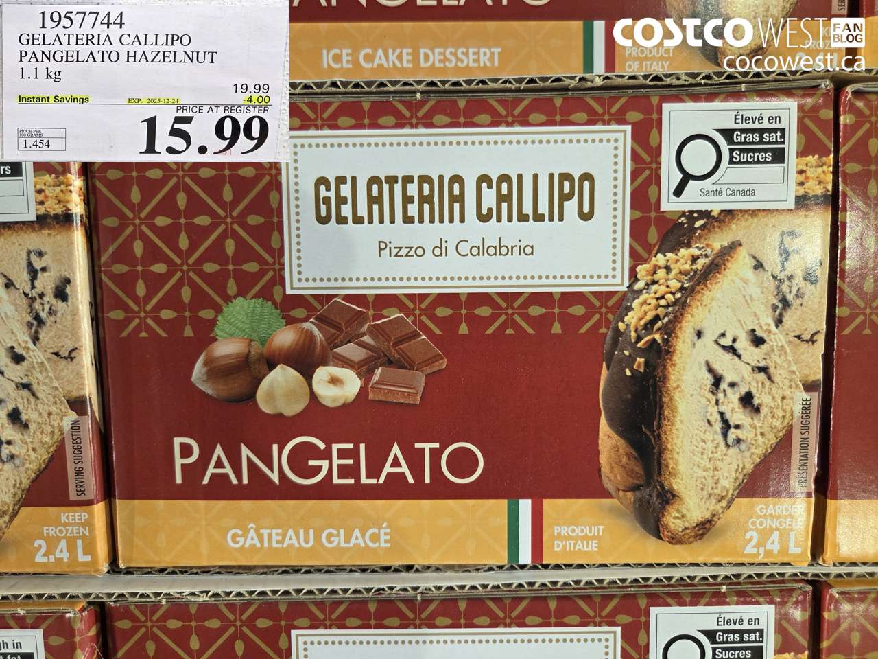 1957744 GELATERIA CALLIPO PANGELATO HAZELNUT 1.1 kg ($4.00 INSTANT SAVINGS EXPIRES ON 2025-12-24) $15.99
