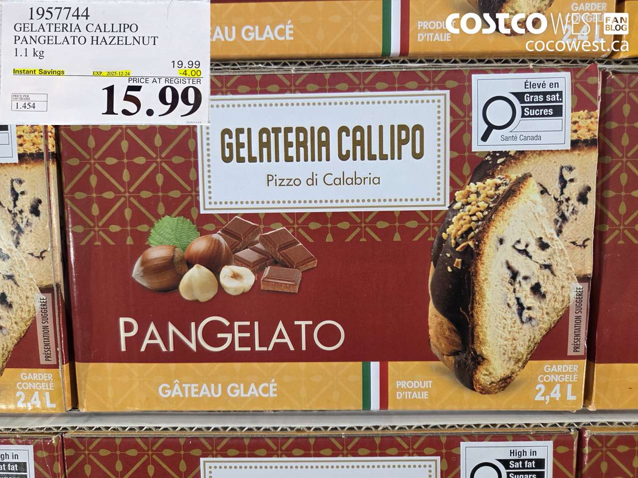 1957744 GELATERIA CALLIPO PANGELATO HAZELNUT 1.1 kg ($4.00 INSTANT SAVINGS EXPIRES ON 2025-12-24) $15.99