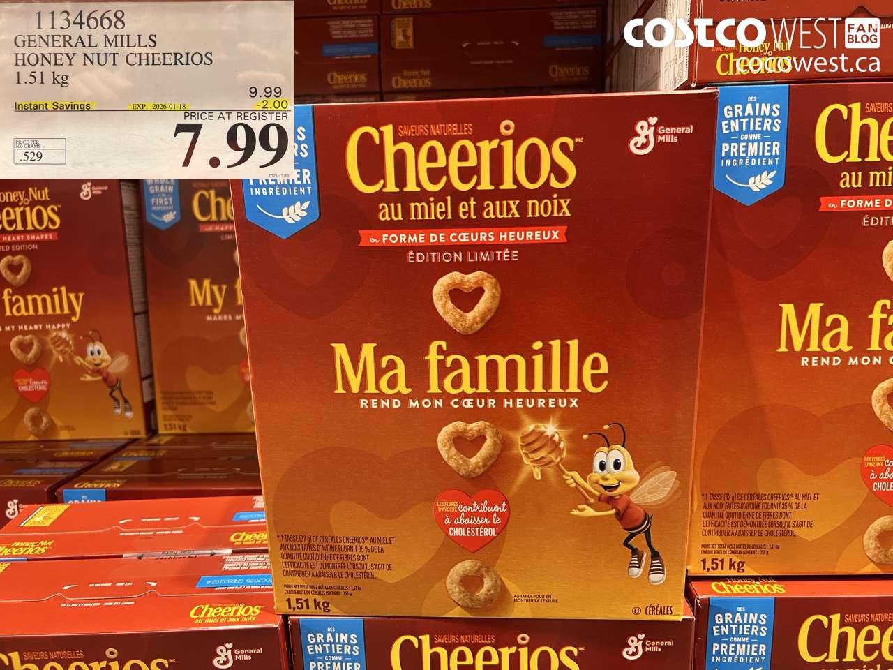 1134668 GENERAL MILLS HONEY NUT CHEERIOS 1.51 kg ($2.00 INSTANT SAVINGS EXPIRES ON 2026-01-18) $7.99
