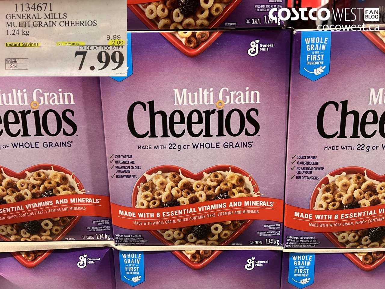 1134671 GENERAL MILLS MULTIGRAIN CHEERIOS 1.24 kg ($2.00 INSTANT SAVINGS EXPIRES ON 2026-01-04) $7.99