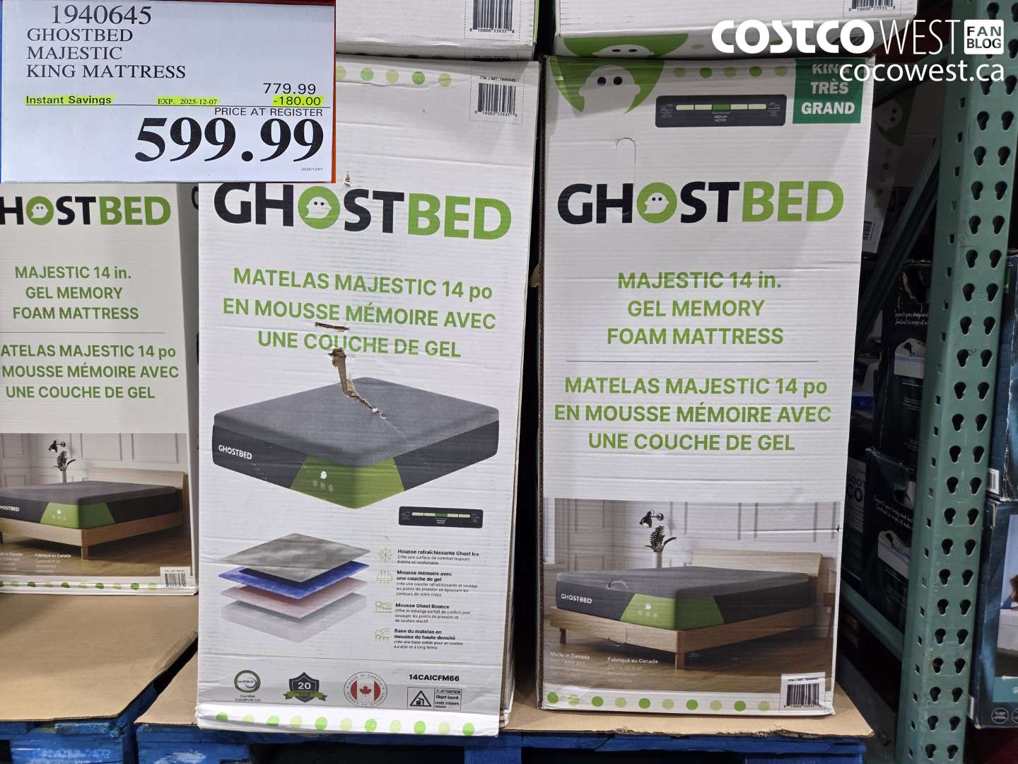 1940645 GHOSTBED 14IN MEMORY FOAM KING MATTRESS ($180.00 INSTANT SAVINGS EXPIRES ON 2025-12-07) $599.99