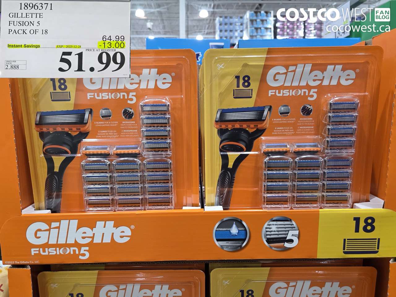 1896371 GILLETTE FUSION 5 PACK OF 18 ($13.00 INSTANT SAVINGS EXPIRES ON 2025-12-28) $51.99