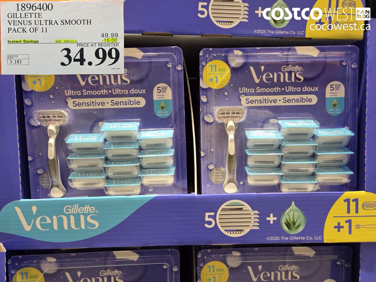 1896400 GILLETTE VENUS ULTRA SMOOTH PACK OF 11 ($15.00 INSTANT SAVINGS EXPIRES ON 2025-12-21) $34.99