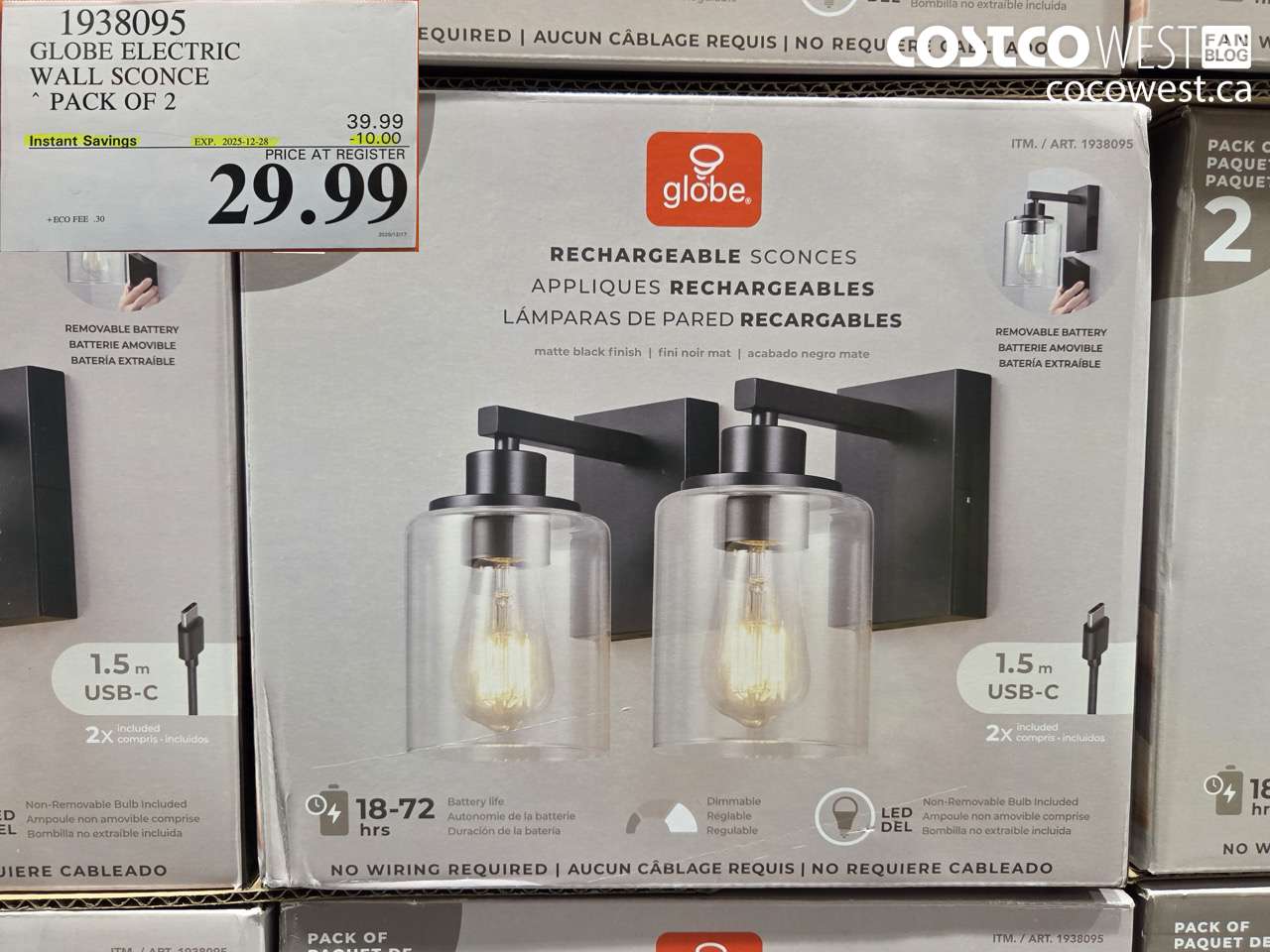 1938095 GLOBE ELECTRIC LED BLACK WALL SCONCE 2PK GLASS SHADE ($10.00 INSTANT SAVINGS EXPIRES ON 2025-12-28) $29.99