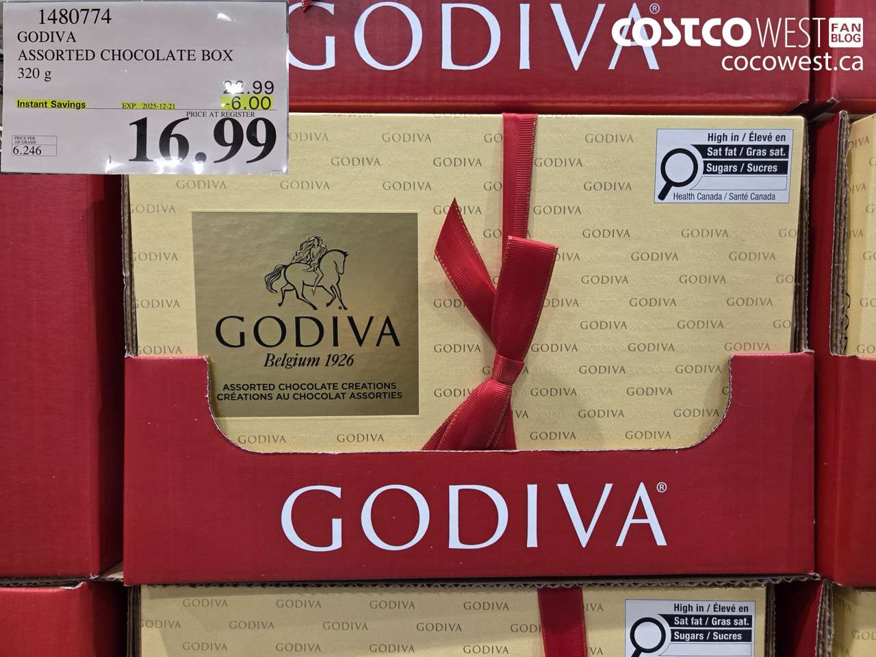 1480774 GODIVA ASSORTED CHOCOLATES 272 G ($6.00 INSTANT SAVINGS EXPIRES ON 2025-12-21) $16.99