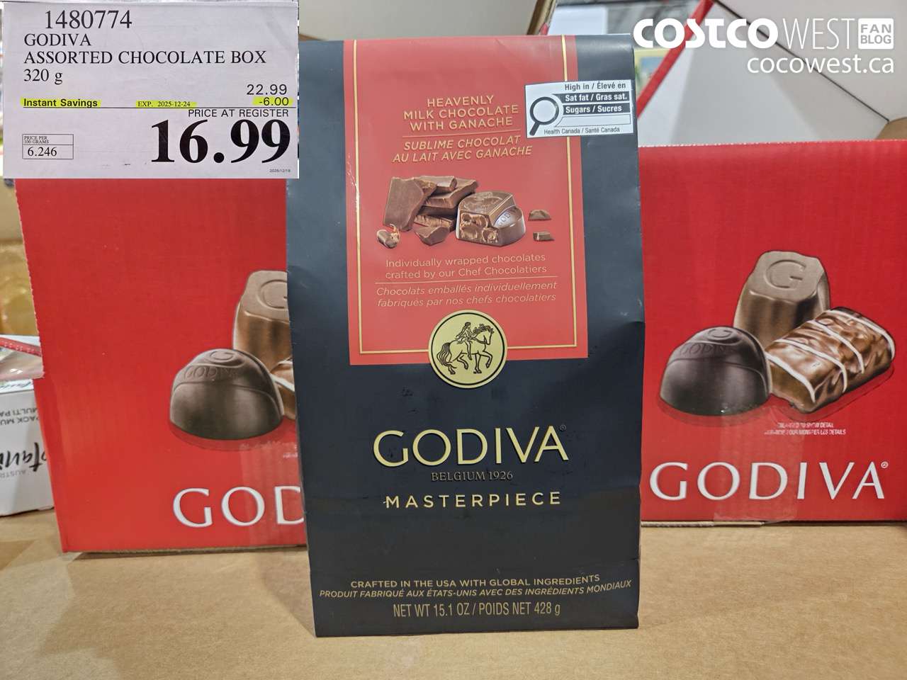 1480774 GODIVA ASSORTED CHOCOLATES 272 G ($6.00 INSTANT SAVINGS EXPIRES ON 2025-12-24) $16.99