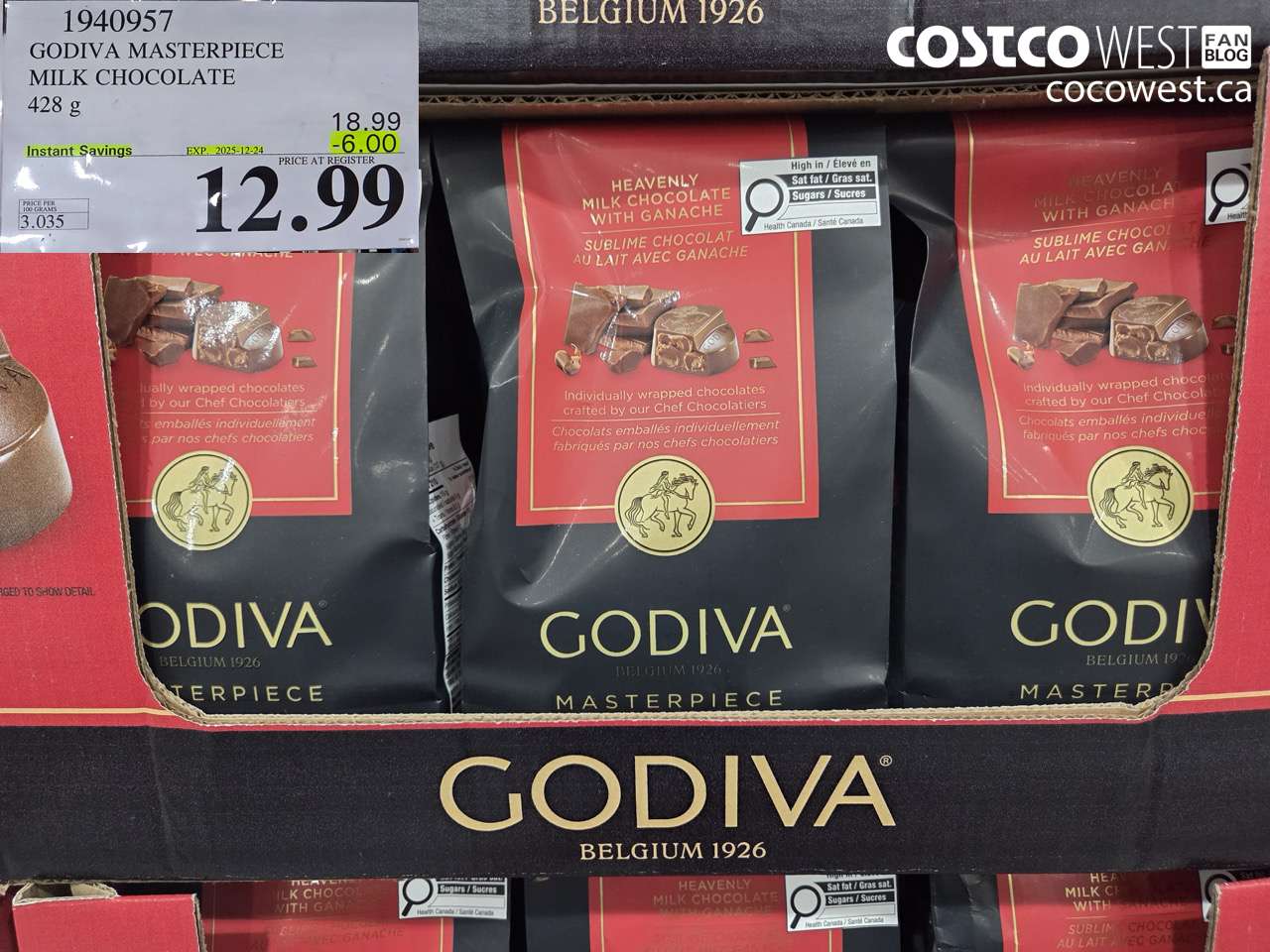 1940957 GODIVA MASTERPIECE MILK CHOCOLATE 428G ($6.00 INSTANT SAVINGS EXPIRES ON 2025-12-24) $12.99