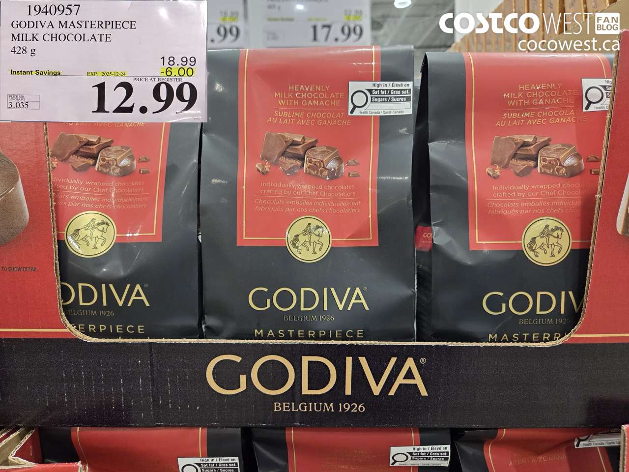 1940957 GODIVA MASTERPIECE MILK CHOCOLATE 428G ($6.00 INSTANT SAVINGS EXPIRES ON 2025-12-24) $12.99
