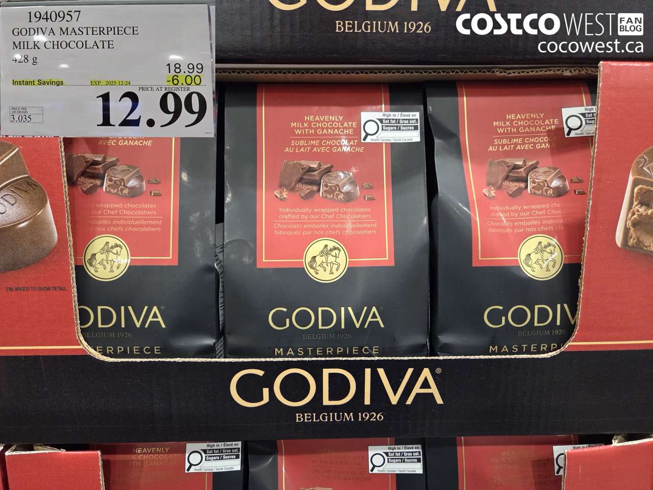 1940957 GODIVA MASTERPIECE MILK CHOCOLATE 428G ($6.00 INSTANT SAVINGS EXPIRES ON 2025-12-24) $12.99