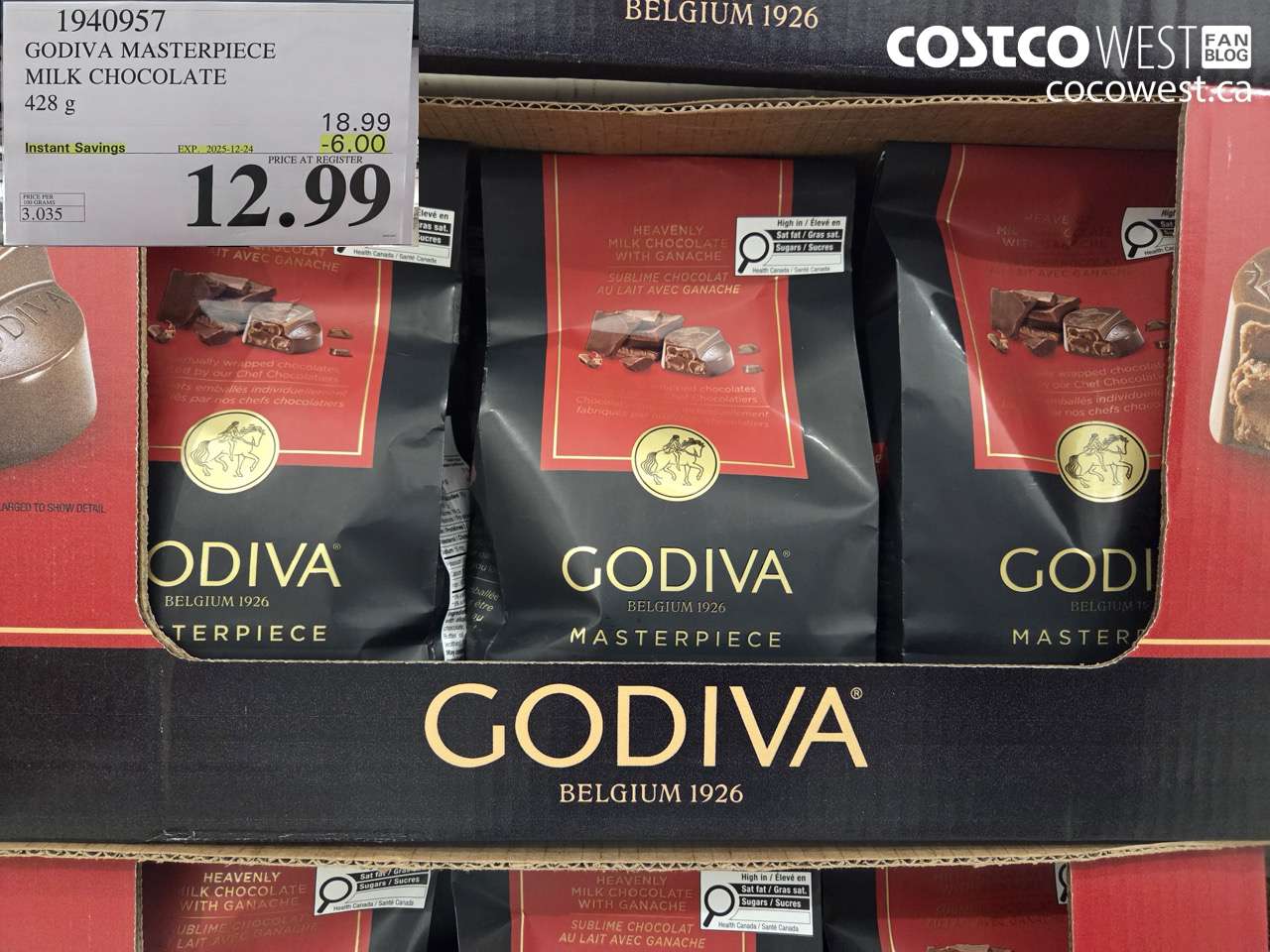 1940957 GODIVA MASTERPIECE MILK CHOCOLATE 428G ($6.00 INSTANT SAVINGS EXPIRES ON 2025-12-24) $12.99