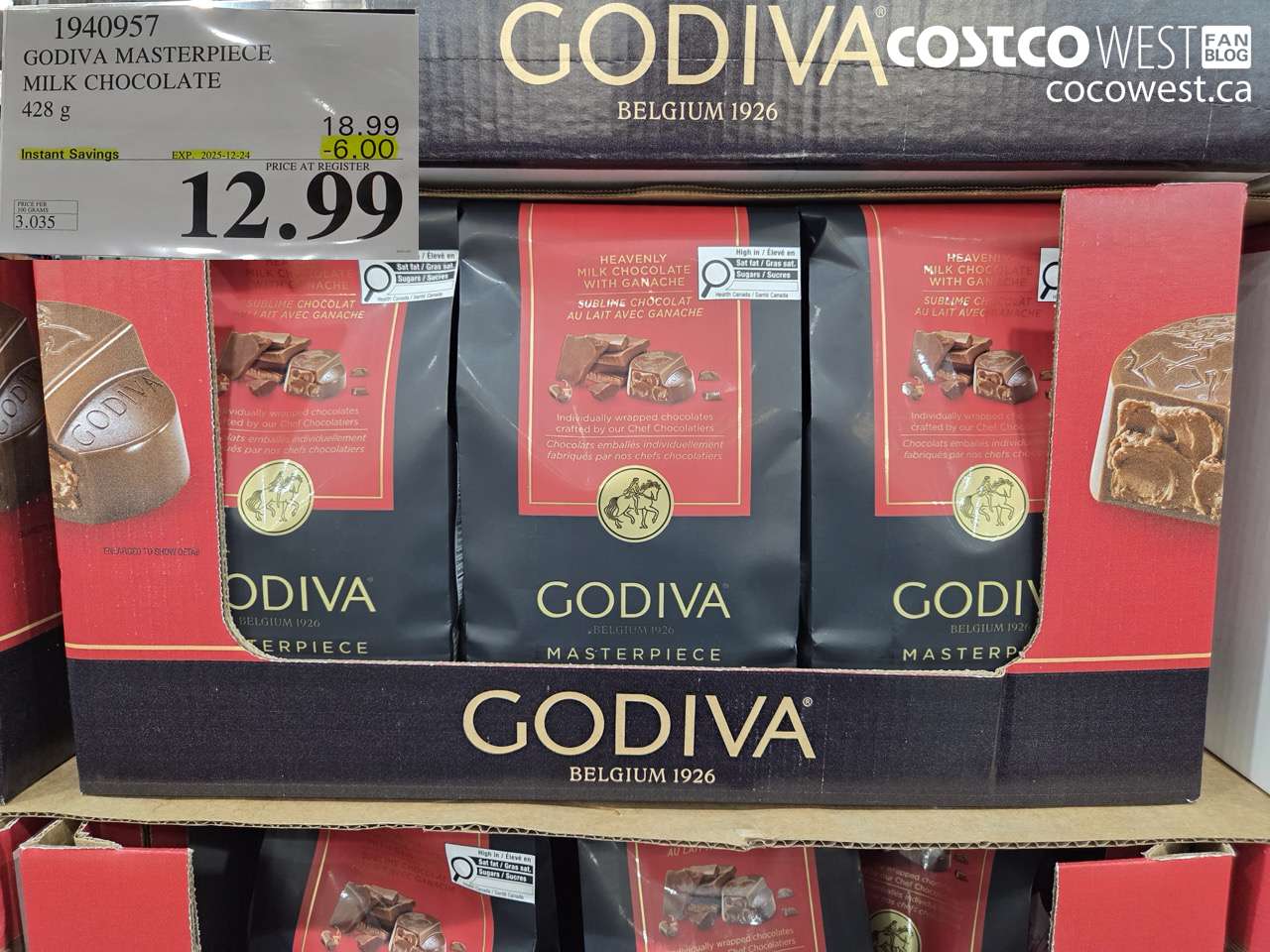 1940957 GODIVA MASTERPIECE MILK CHOCOLATE 428G ($6.00 INSTANT SAVINGS EXPIRES ON 2025-12-24) $12.99