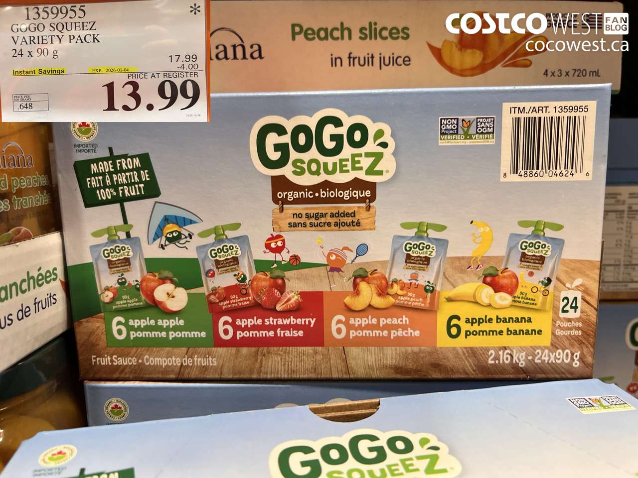 1359955 GOGO SQUEEZ VARIETY PACK 24 x 90 g ($4.00 INSTANT SAVINGS EXPIRES ON 2026-01-04) $13.99