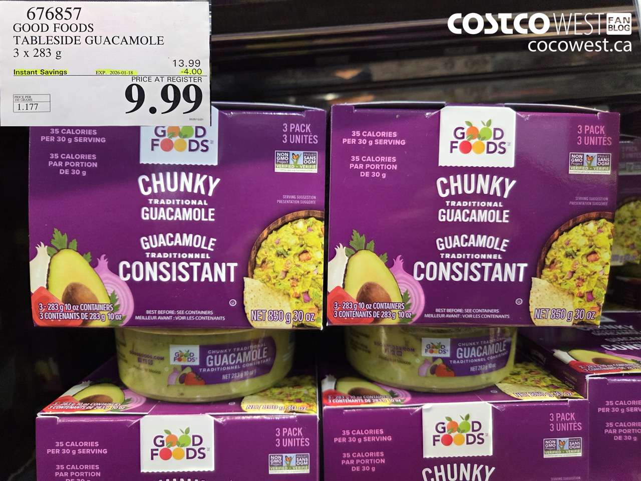676857 GOOD FOODS TABLESIDE GUACAMOLE 3 x 283 g ($4.00 INSTANT SAVINGS EXPIRES ON 2026-01-18) $9.99