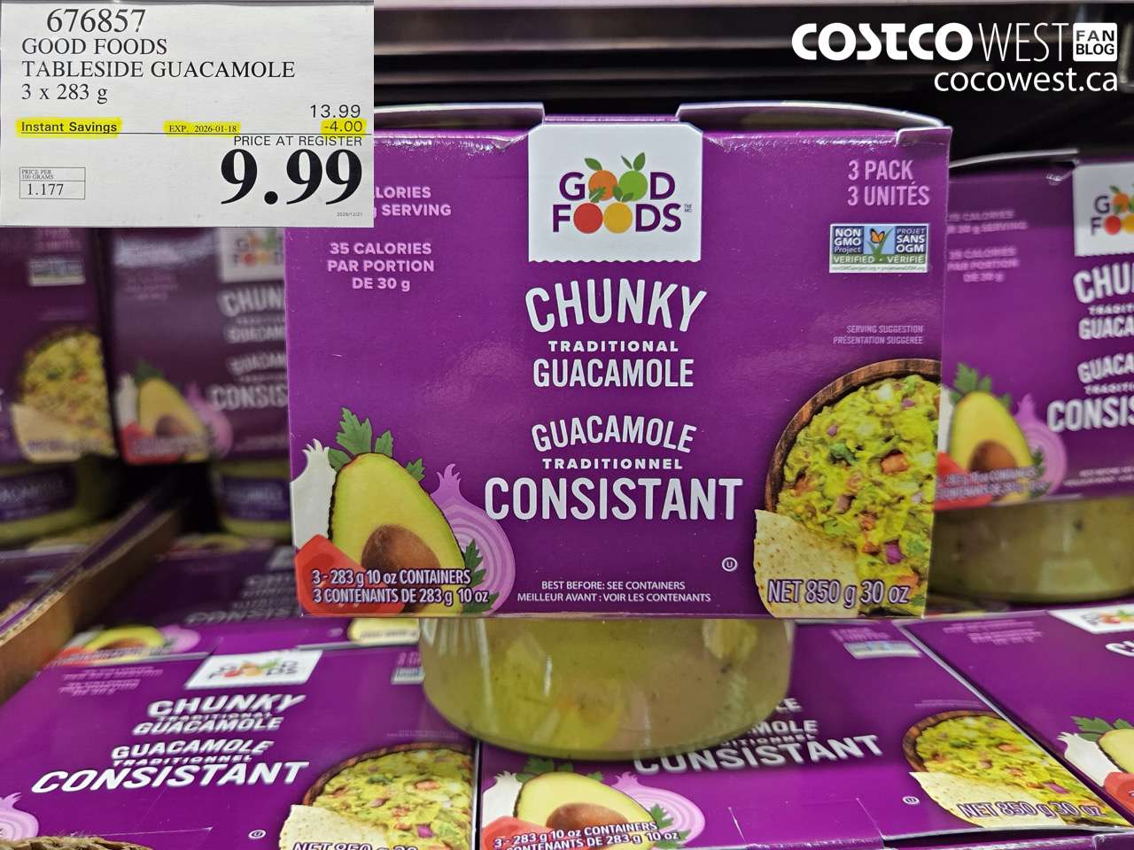 676857 GOOD FOODS TABLESIDE GUACAMOLE 3 x 283 g ($4.00 INSTANT SAVINGS EXPIRES ON 2026-01-18) $9.99
