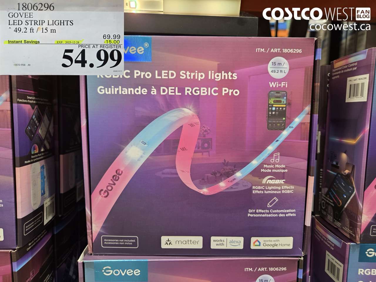 1806296 GOVEE LED STRIP LIGHTS 49.2FT/15M ($15.00 INSTANT SAVINGS EXPIRES ON 2025-12-28) $54.99