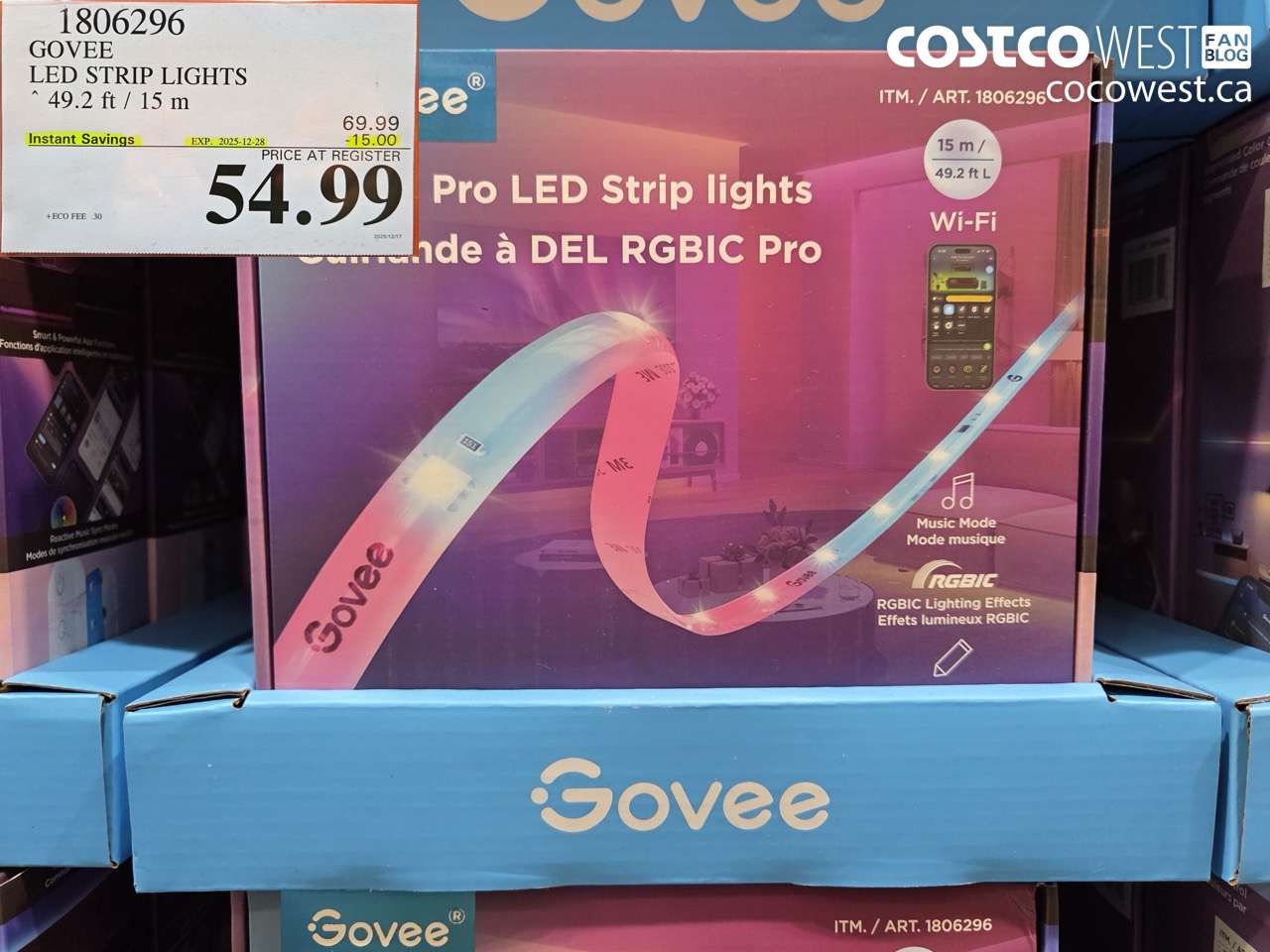 1806296 GOVEE LED STRIP LIGHTS 49.2FT/15M ($15.00 INSTANT SAVINGS EXPIRES ON 2025-12-28) $54.99
