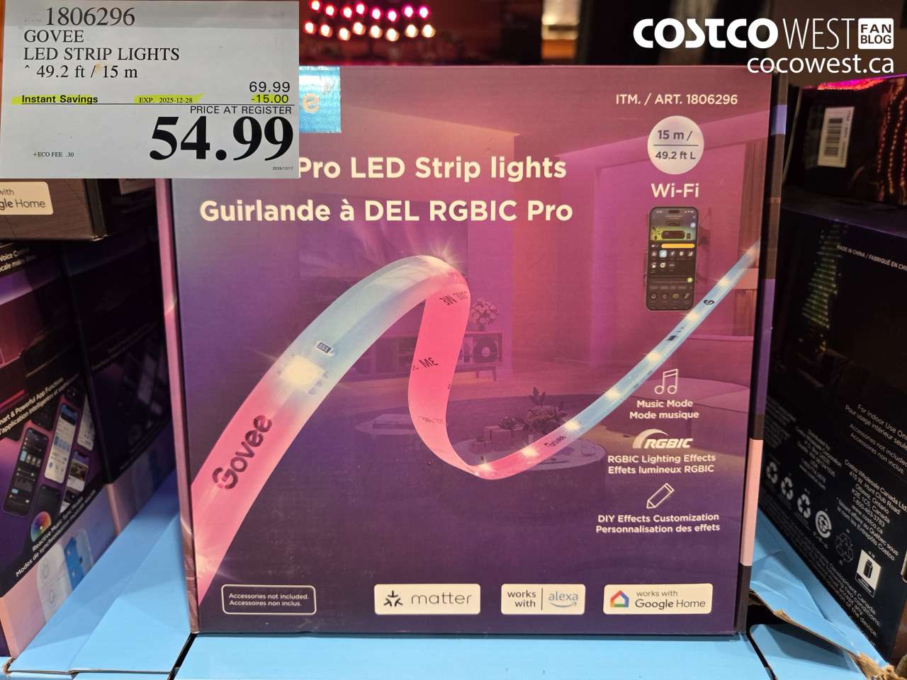 1806296 GOVEE LED STRIP LIGHTS 49.2FT/15M ($15.00 INSTANT SAVINGS EXPIRES ON 2025-12-28) $54.99