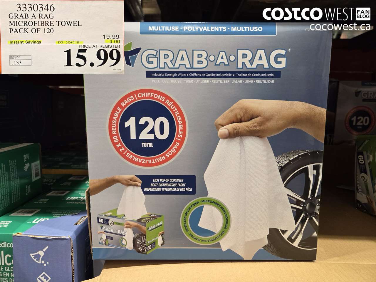 3330346 GRAB A RAG MICROFIBRE TOWEL PACK OF 120 ($4.00 INSTANT SAVINGS EXPIRES ON 2026-01-18) $15.99