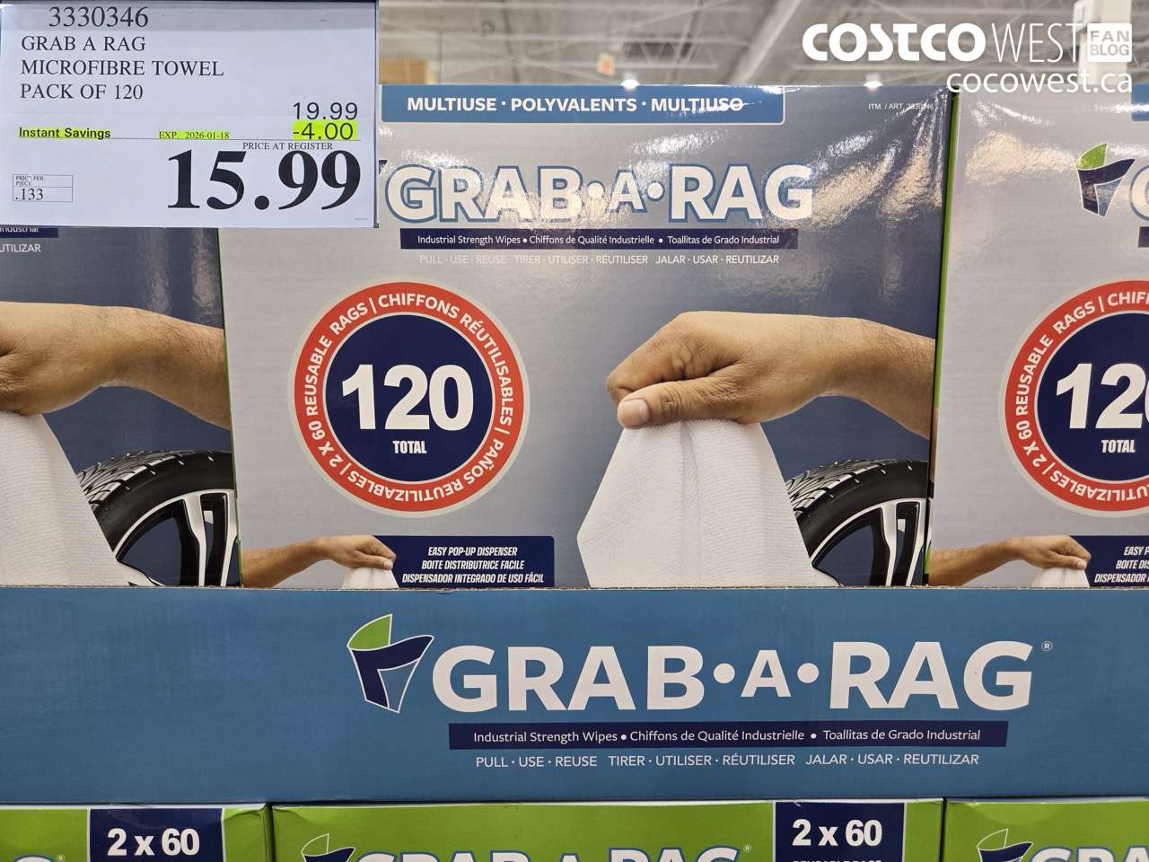 3330346 GRAB A RAG MICROFIBRE TOWEL PACK OF 120 ($4.00 INSTANT SAVINGS EXPIRES ON 2026-01-18) $15.99