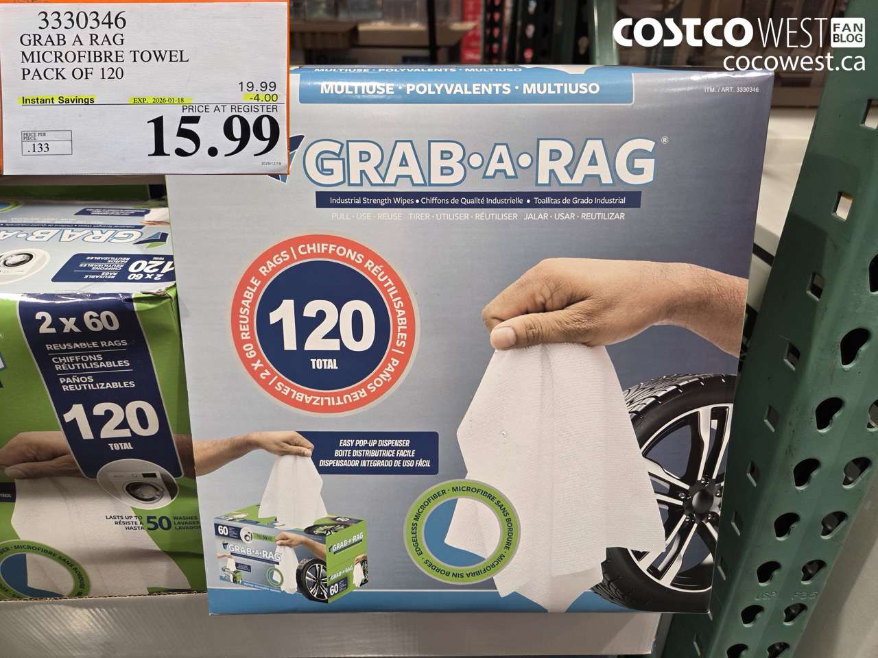 3330346 GRAB A RAG MICROFIBRE TOWEL PACK OF 120 ($4.00 INSTANT SAVINGS EXPIRES ON 2026-01-18) $15.99