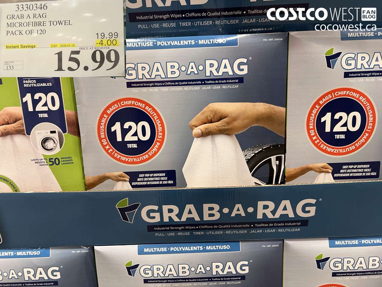 3330346 GRAB A RAG MICROFIBRE TOWEL PACK OF 120 ($4.00 INSTANT SAVINGS EXPIRES ON 2026-01-18) $15.99
