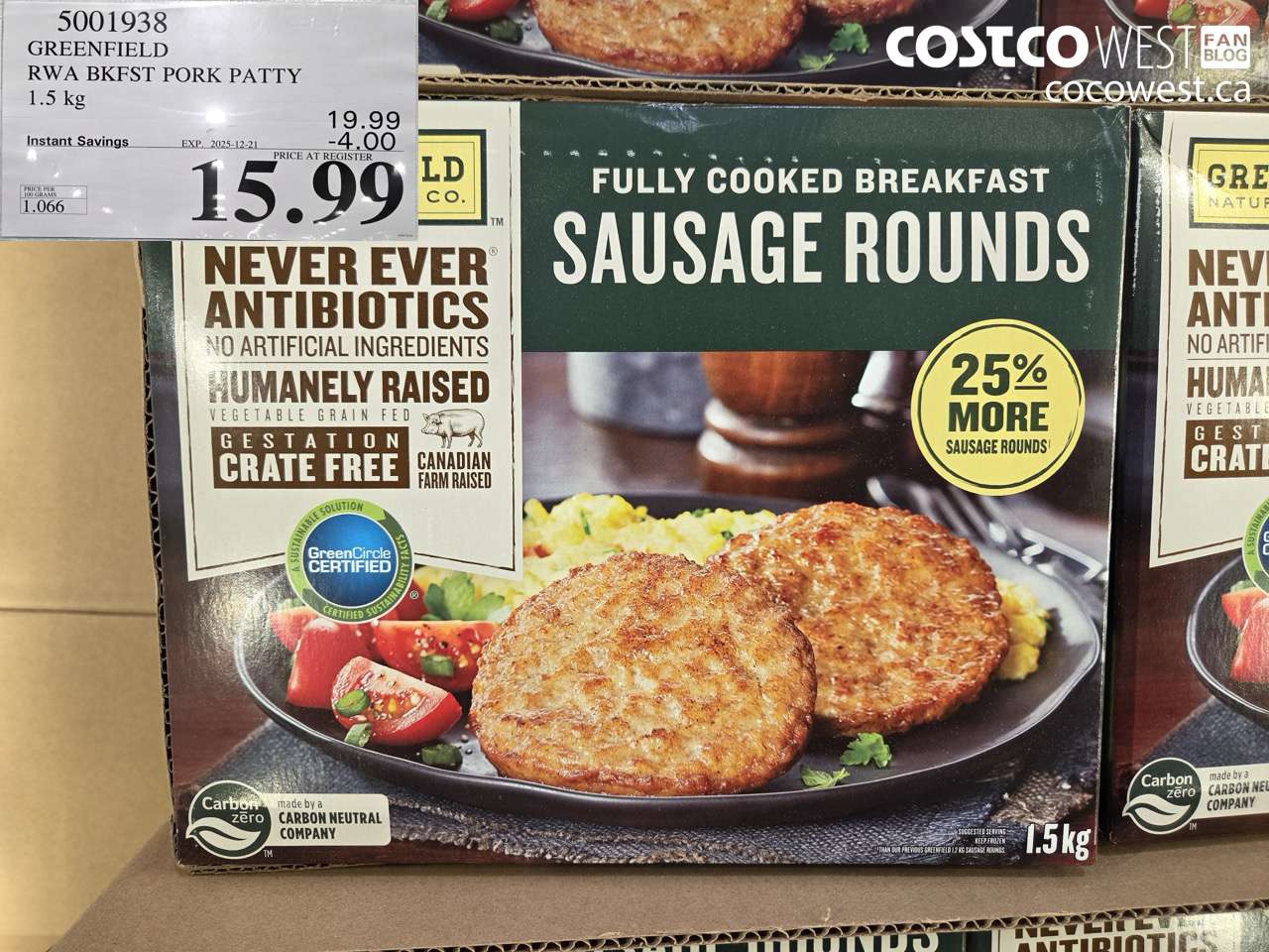 5001938 GREENFIELD RWA BKFST PORK PATTY 1.5KG ($4.00 INSTANT SAVINGS EXPIRES ON 2025-12-21) $15.99