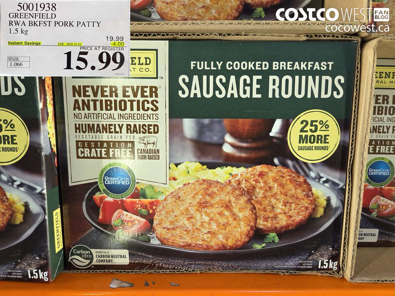 5001938 GREENFIELD RWA BKFST PORK PATTY 1.5KG ($4.00 INSTANT SAVINGS EXPIRES ON 2025-12-24) $15.99