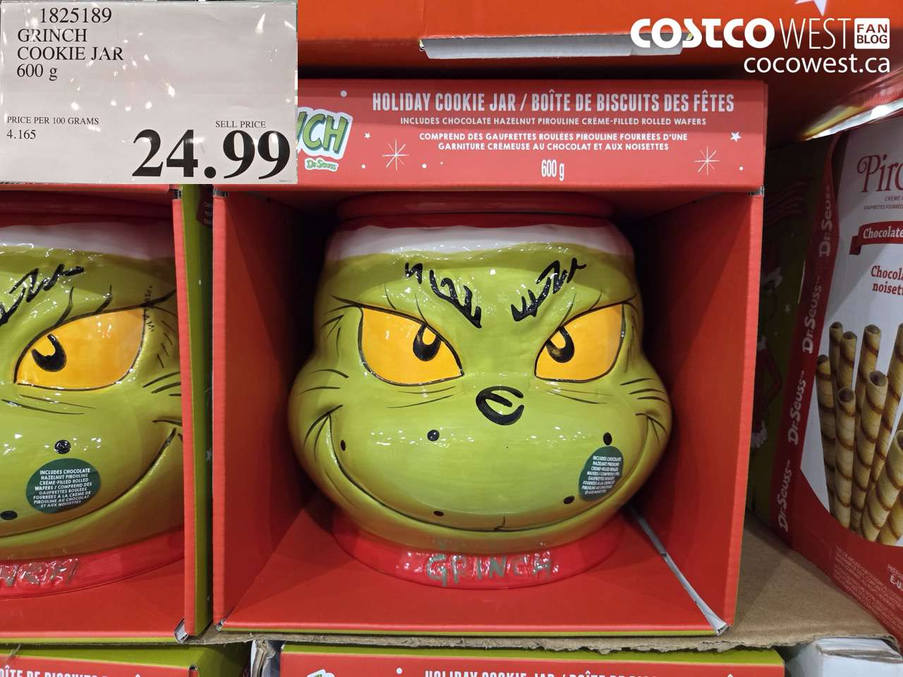 1825189 GRINCH PRAILINE COOKIE JAR 600G $24.99