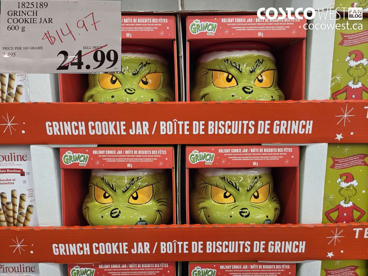1825189 GRINCH PRAILINE COOKIE JAR 600G $14.97