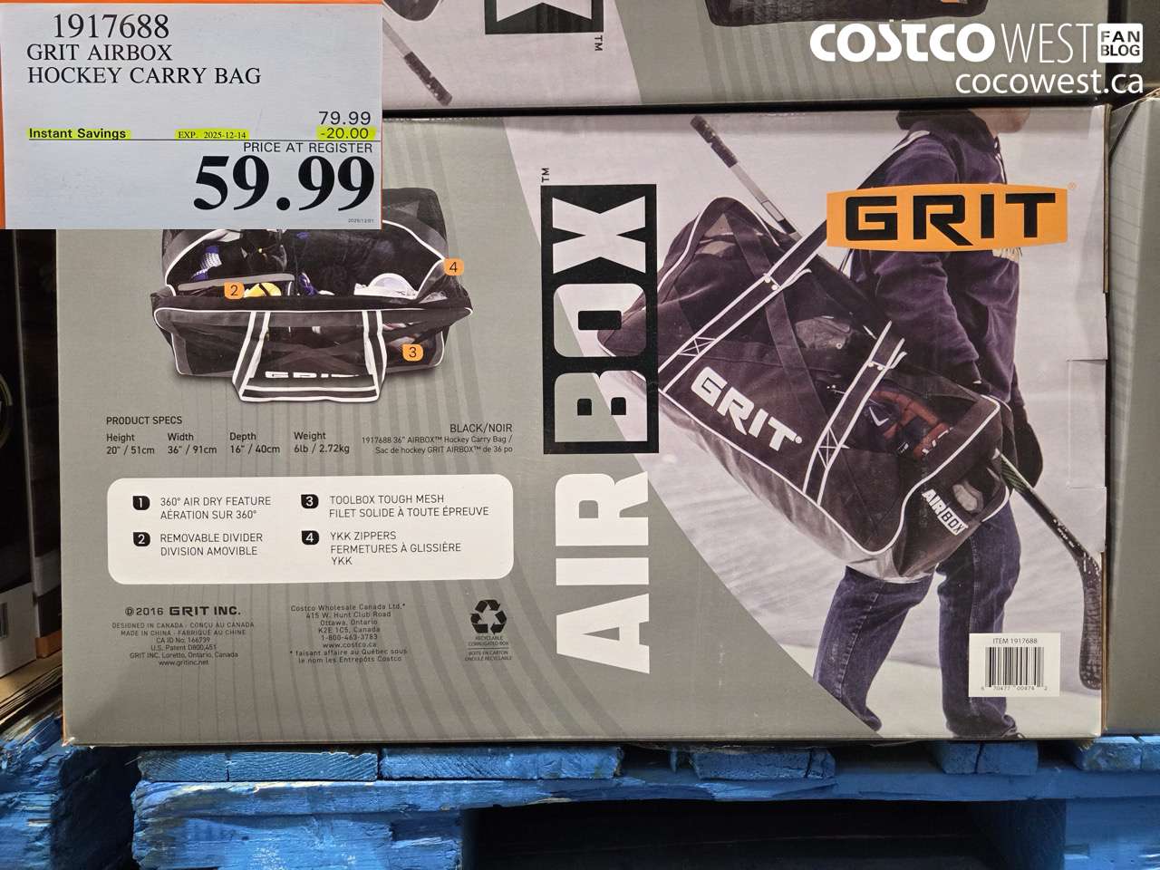 1917688 GRIT AIRBOX HOCKEY CARRY BAG ($20.00 INSTANT SAVINGS EXPIRES ON 2025-12-14) $59.99