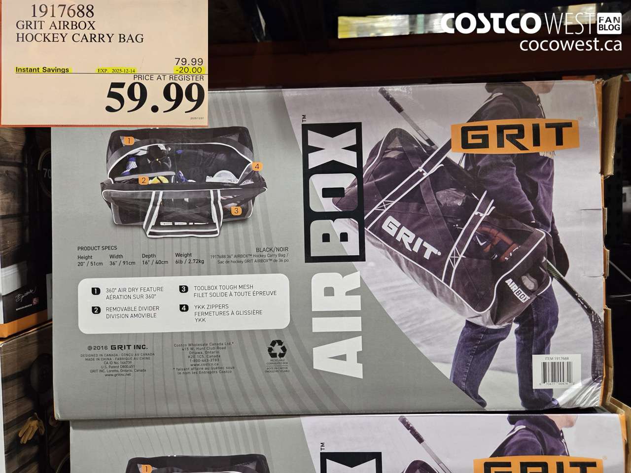 1917688 GRIT AIRBOX HOCKEY CARRY BAG ($20.00 INSTANT SAVINGS EXPIRES ON 2025-12-14) $59.99