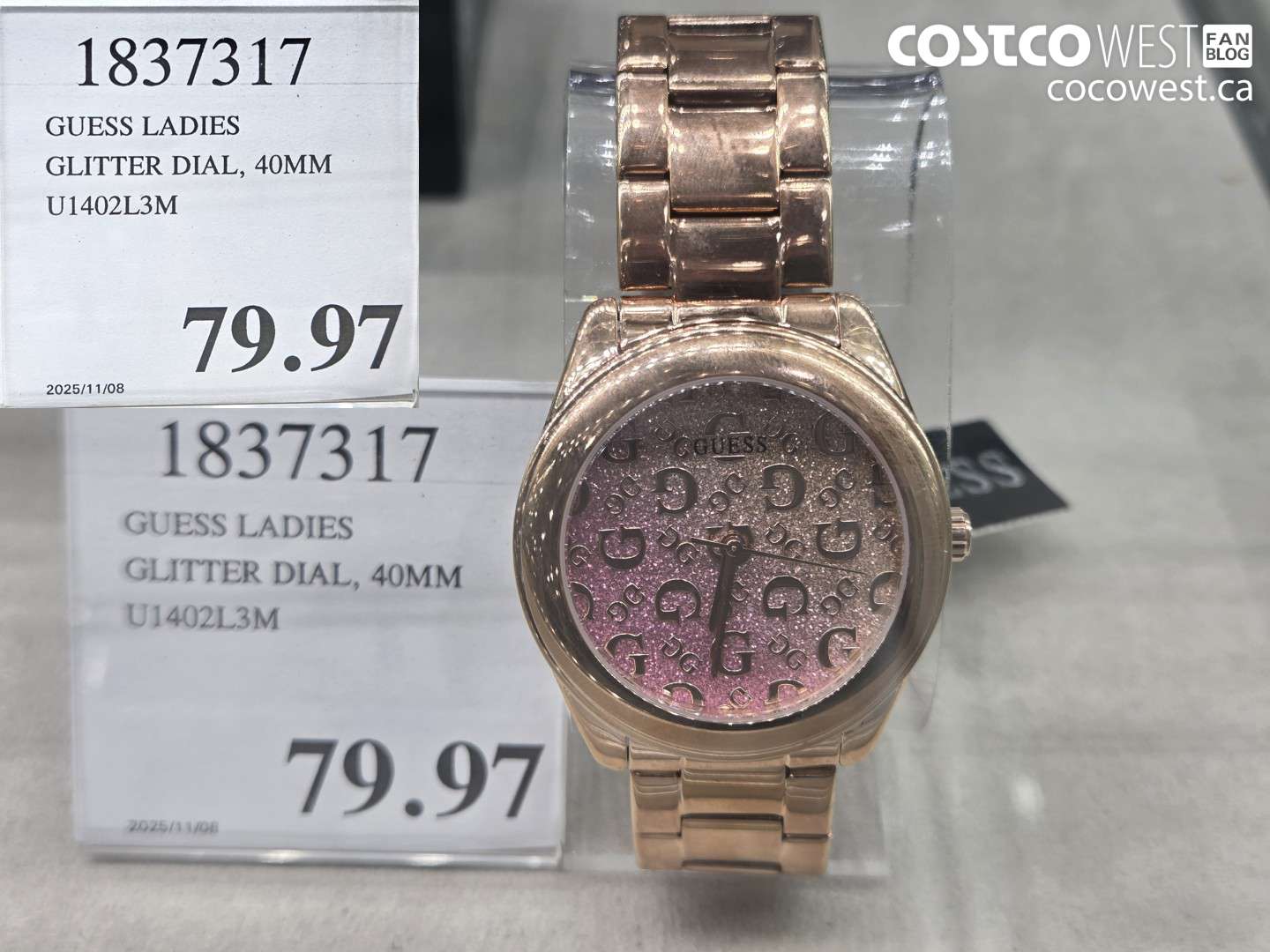 1837317 GUESS LADIES GLITTER DIAL, 40MM U1402L3M $79.97