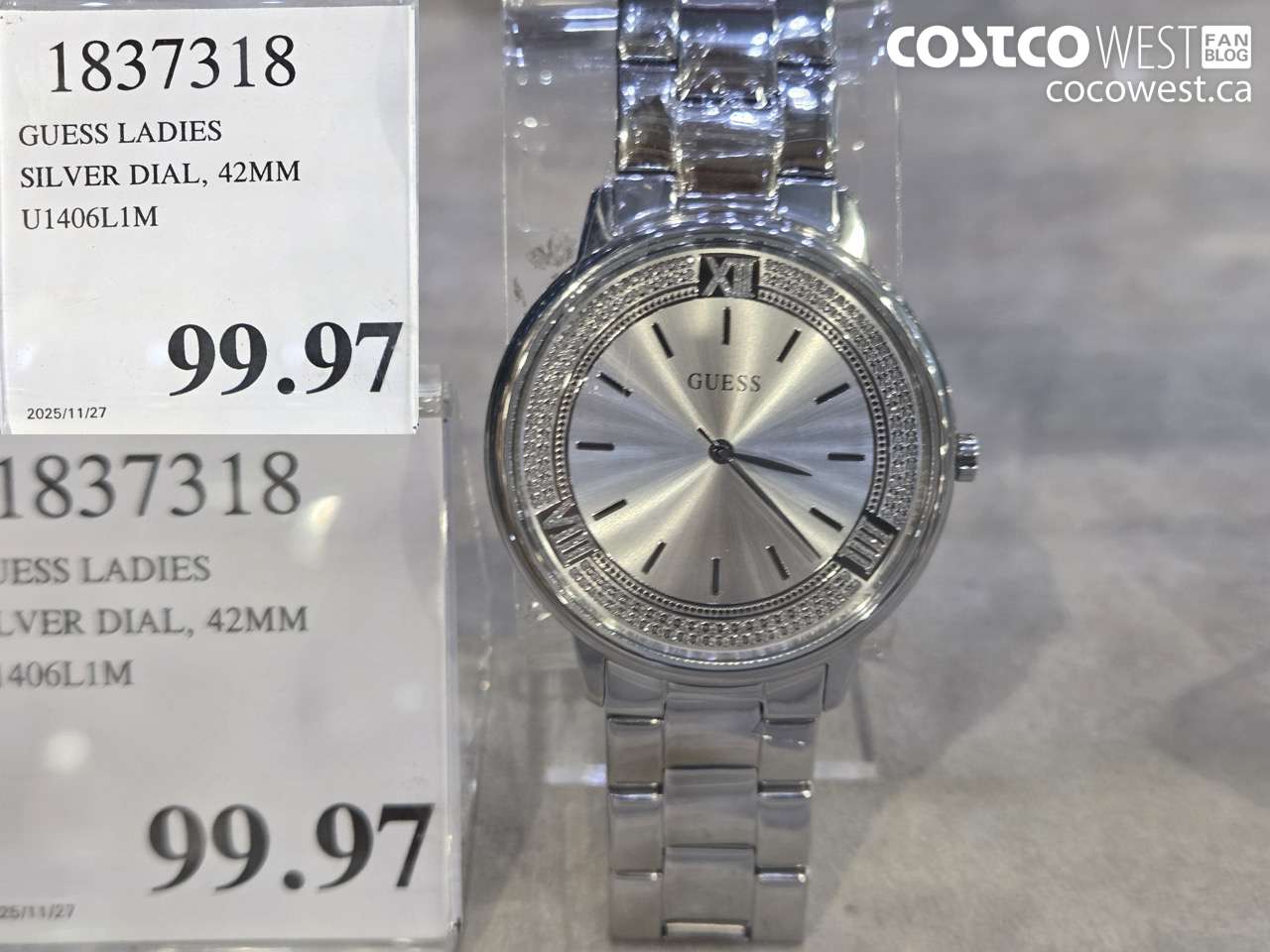 1837318 GUESS LADIES SILVER DIAL, 42MM U1406L1M $99.97