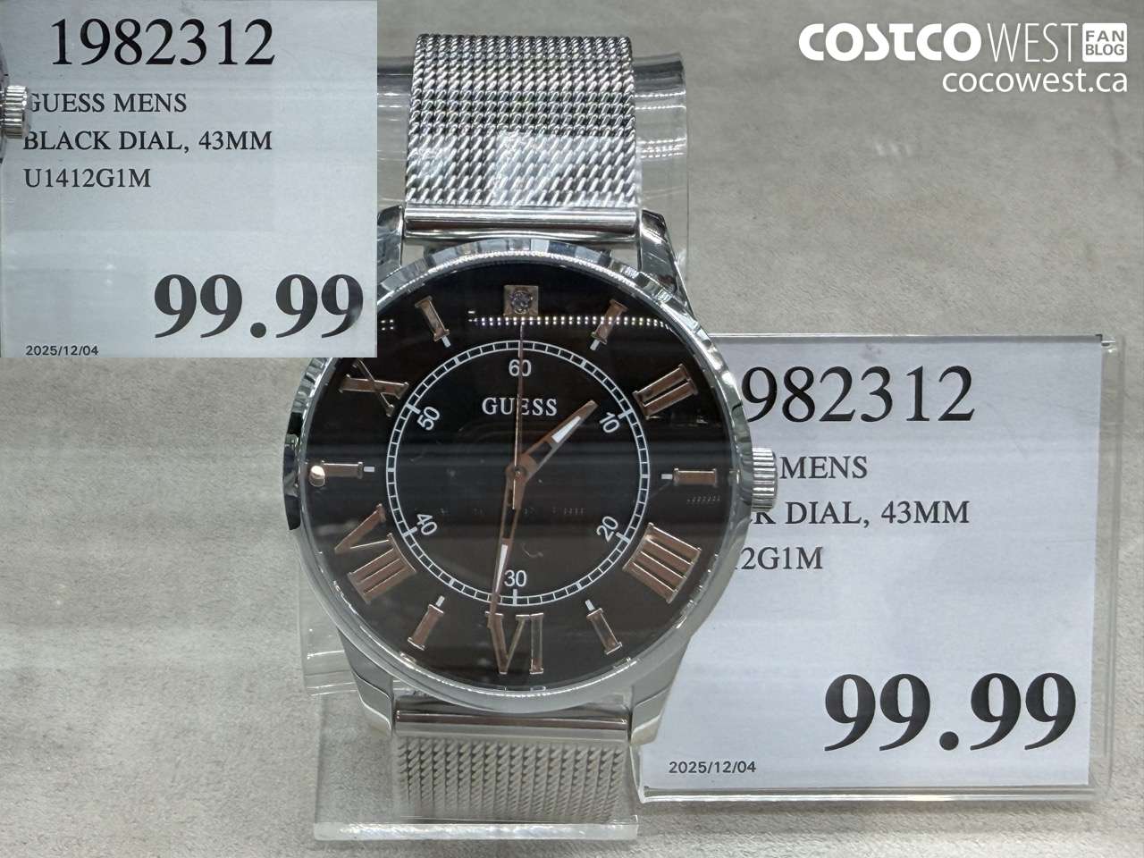 1982312 GUESS MENS BLACK DIAL 43MM U1412G1M $99.99