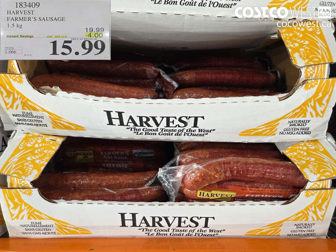 183409 HARVEST MEATS SMOKED FARMERS SAUSAGE 1.5 kg ($4.00 INSTANT SAVINGS EXPIRES ON 2025-12-21) $15.99