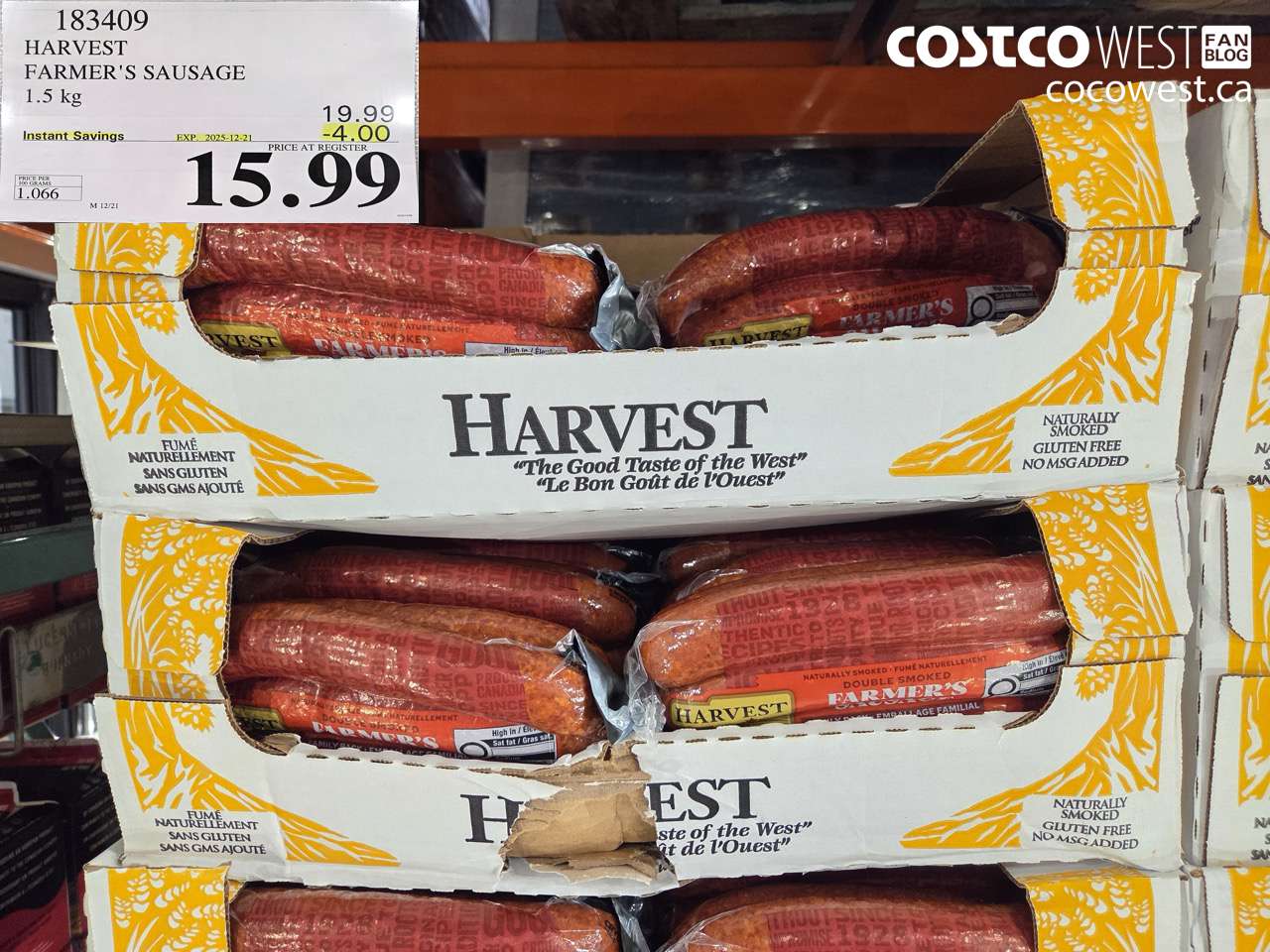 183409 HARVEST MEATS SMOKED FARMERS SAUSAGE 1.5 kg ($4.00 INSTANT SAVINGS EXPIRES ON 2025-12-21) $15.99