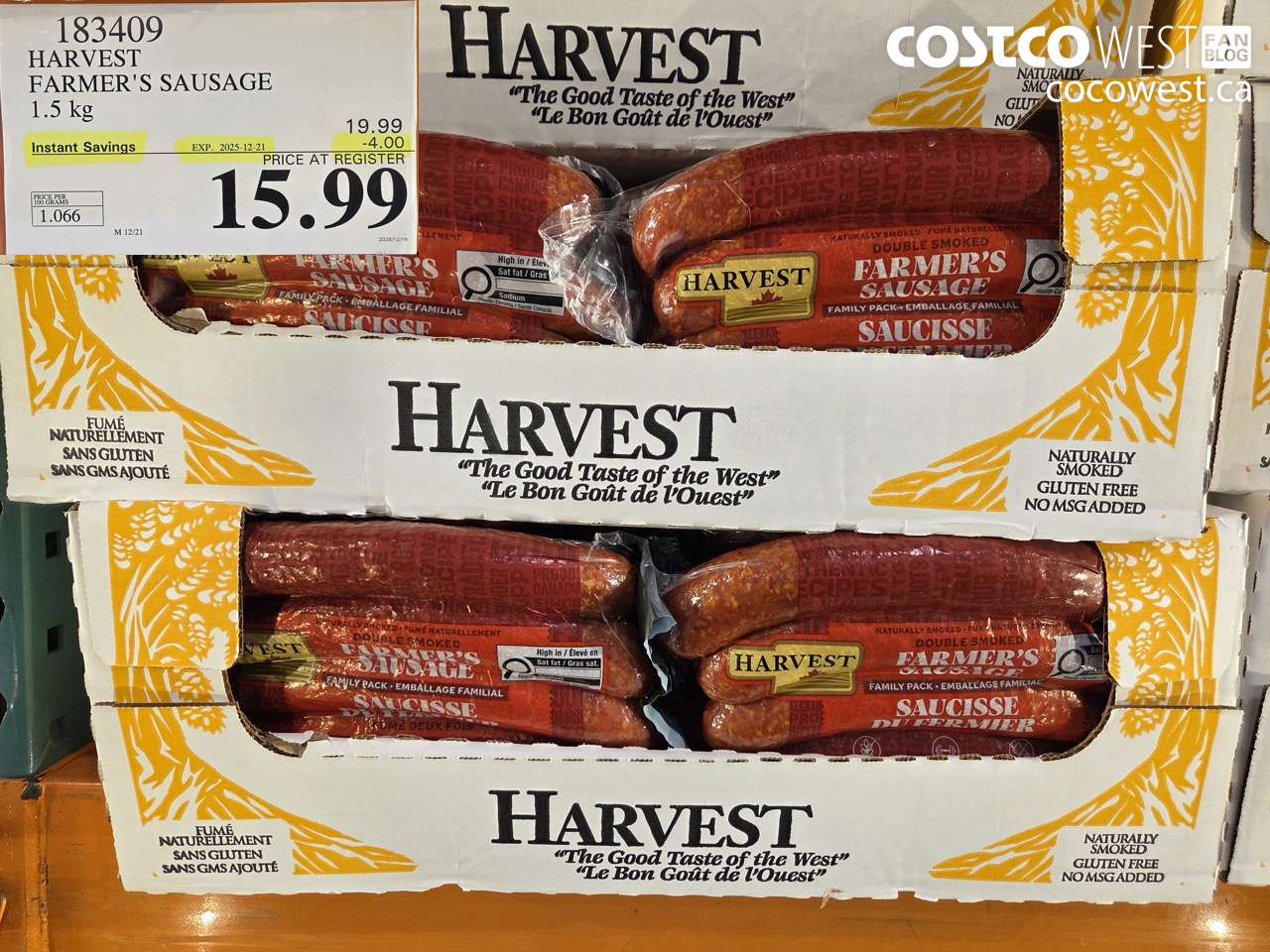 183409 HARVEST MEATS SMOKED FARMERS SAUSAGE 1.5 kg ($4.00 INSTANT SAVINGS EXPIRES ON 2025-12-21) $15.99