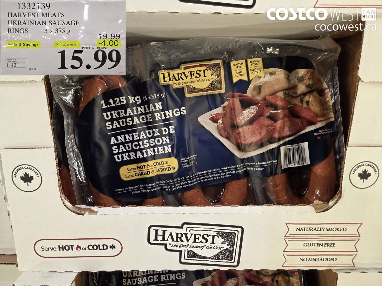 1332139 HARVEST MEATS UKRAINIAN SAUSAGE RINGS 3 x 375g ($4.00 INSTANT SAVINGS EXPIRES ON 2026-01-04) $15.99