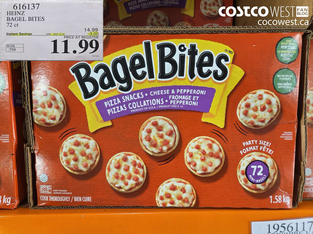 616137 HEINZ BAGEL BITES 1.58 KG ($3.00 INSTANT SAVINGS EXPIRES ON 2025-12-21) $11.99