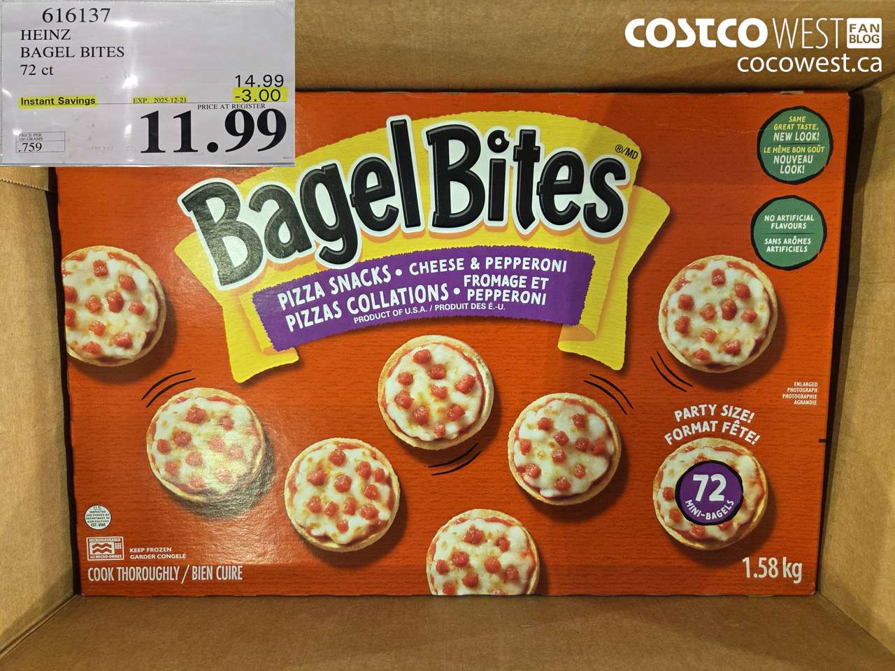 616137 HEINZ BAGEL BITES 1.58 KG ($3.00 INSTANT SAVINGS EXPIRES ON 2025-12-21) $11.99