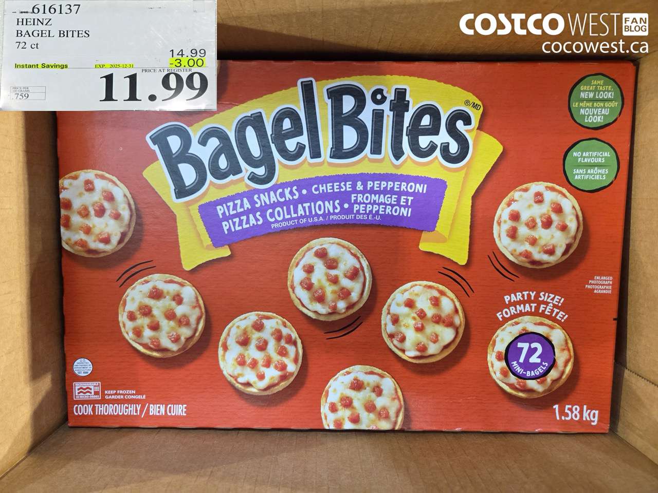 616137 HEINZ BAGEL BITES 1.58 KG ($3.00 INSTANT SAVINGS EXPIRES ON 2025-12-31) $11.99