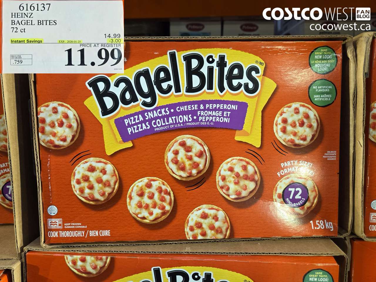 616137 HEINZ BAGEL BITES 1.58 KG ($3.00 INSTANT SAVINGS EXPIRES ON 2026-01-25) $11.99