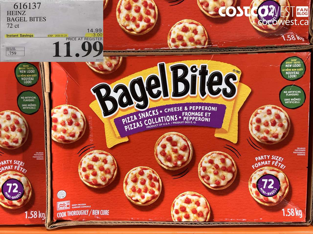 616137 HEINZ BAGEL BITES 1.58 KG ($3.00 INSTANT SAVINGS EXPIRES ON 2026-01-25) $11.99