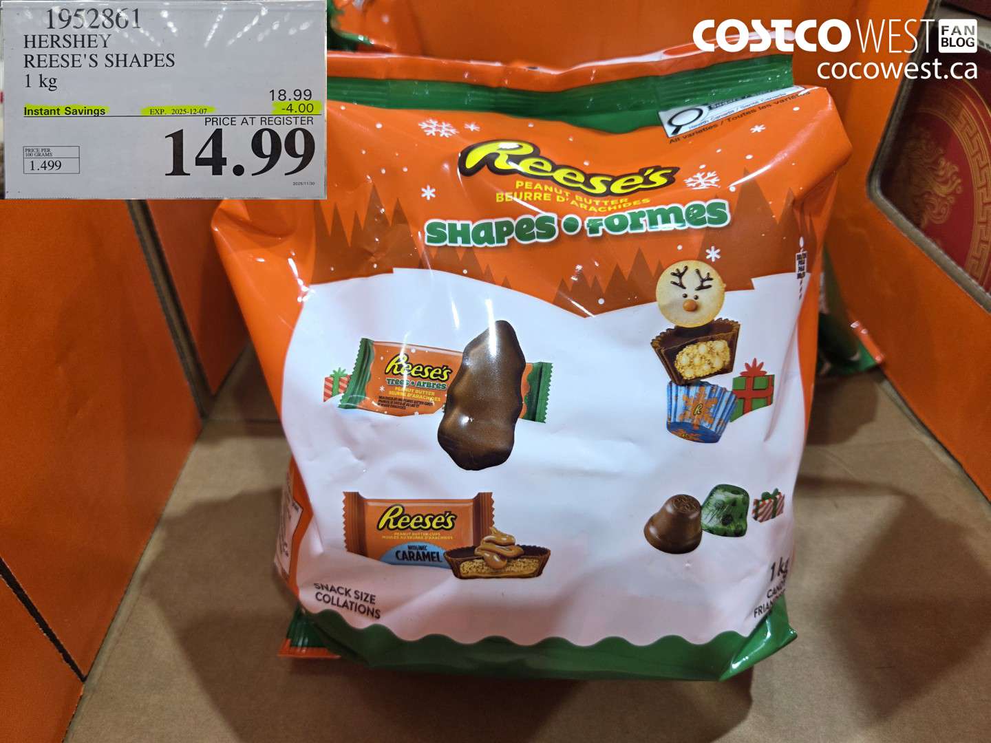 1952861 HERSHEY REESE'S SHAPES 1KG ($4.00 INSTANT SAVINGS EXPIRES ON 2025-12-07) $14.99