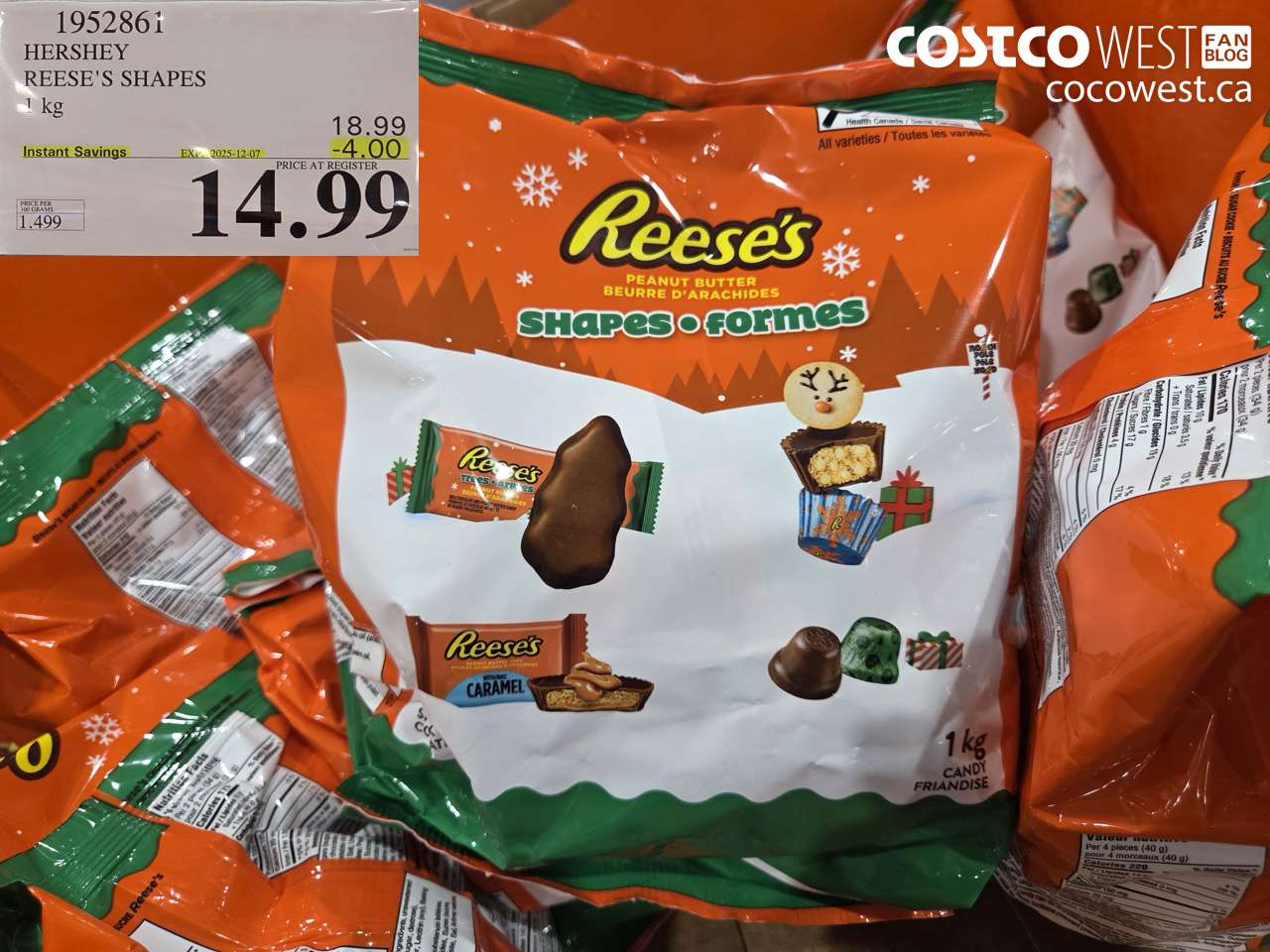 1952861 HERSHEY REESE'S SHAPES 1KG ($4.00 INSTANT SAVINGS EXPIRES ON 2025-12-07) $14.99