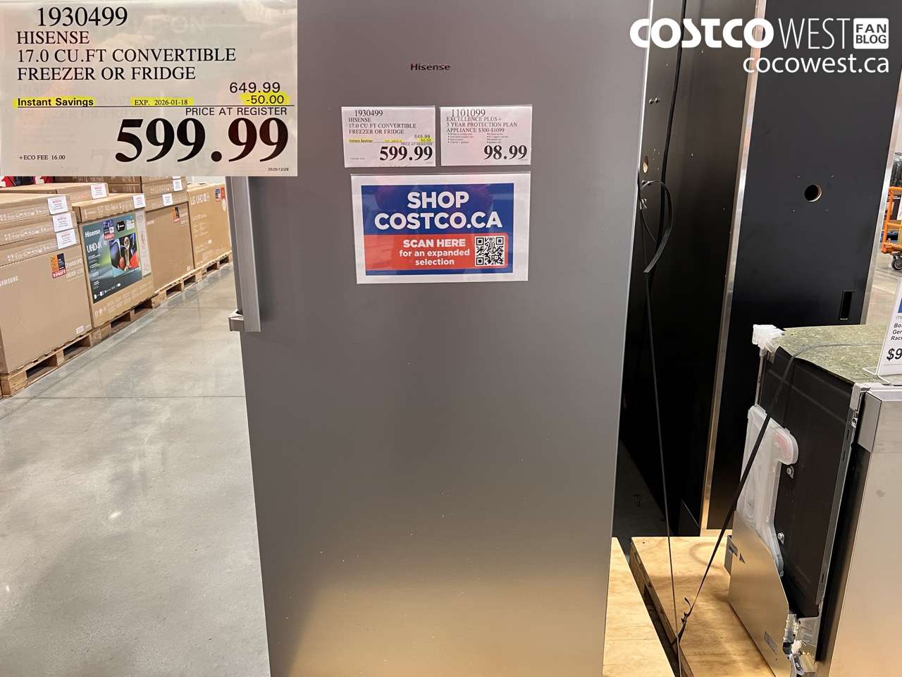 1930499 HISENSE 17.0 CUFT CONVERTIBLE FREEZER OR FRIDGE ($50.00 INSTANT SAVINGS EXPIRES ON 2026-01-18) $599.99