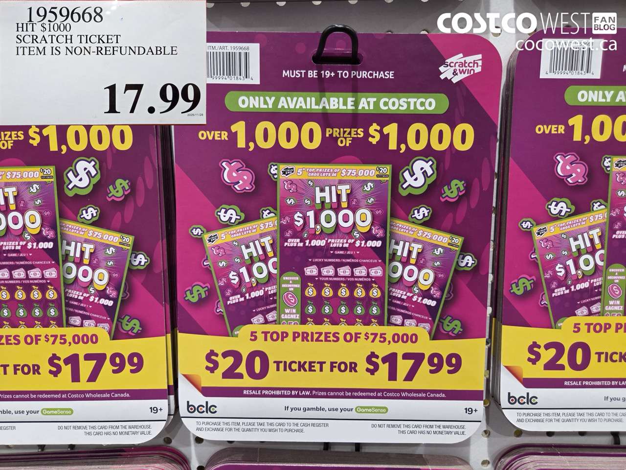 1959668 HIT $1000 SCRATCH TICKET ITEM IS NON-REFUNDABLE $17.99