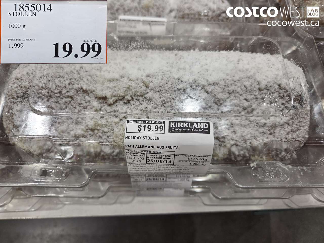 1855014 HOLIDAY STOLLEN 1000g $19.99