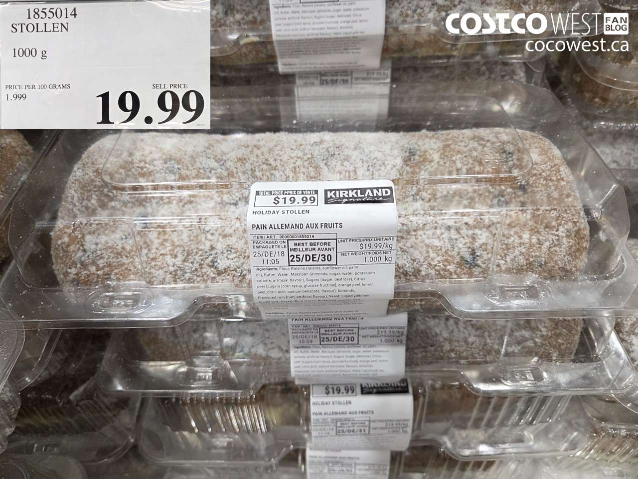 1855014 HOLIDAY STOLLEN 1000g $19.99